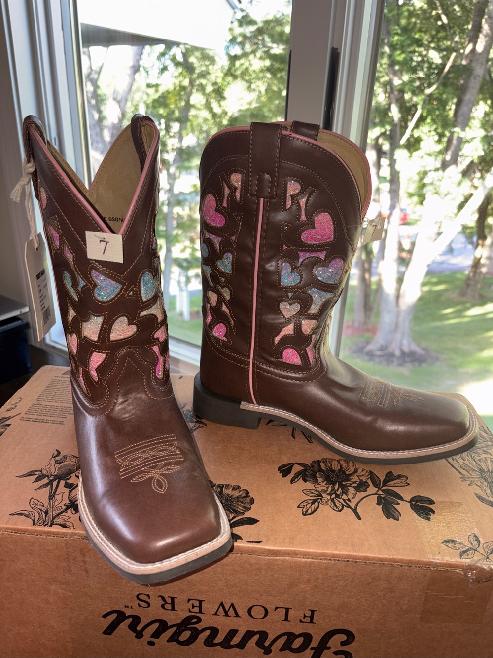 Shyanne Brown Western Boots with Pink & Blue Heart Cutouts
